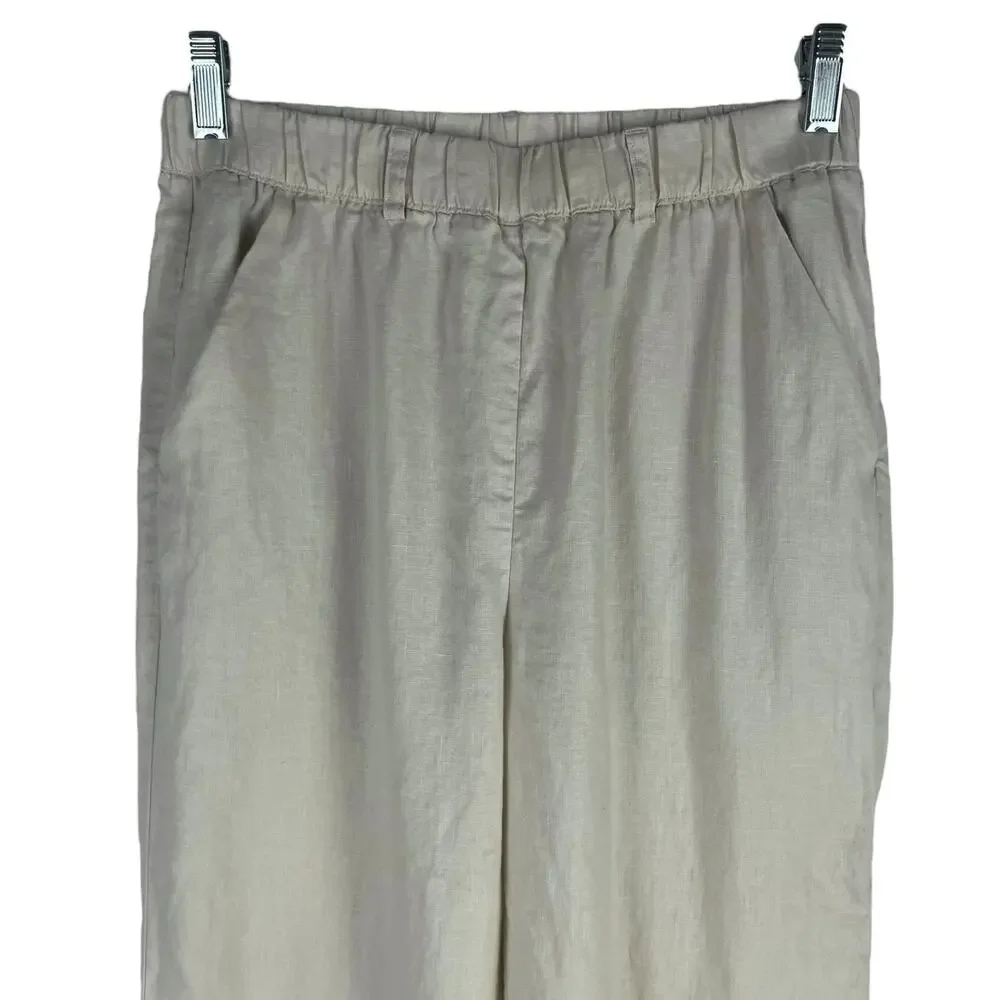 Quince 100% European Linen Drawstring Crop Pants Sand Beige Size XS